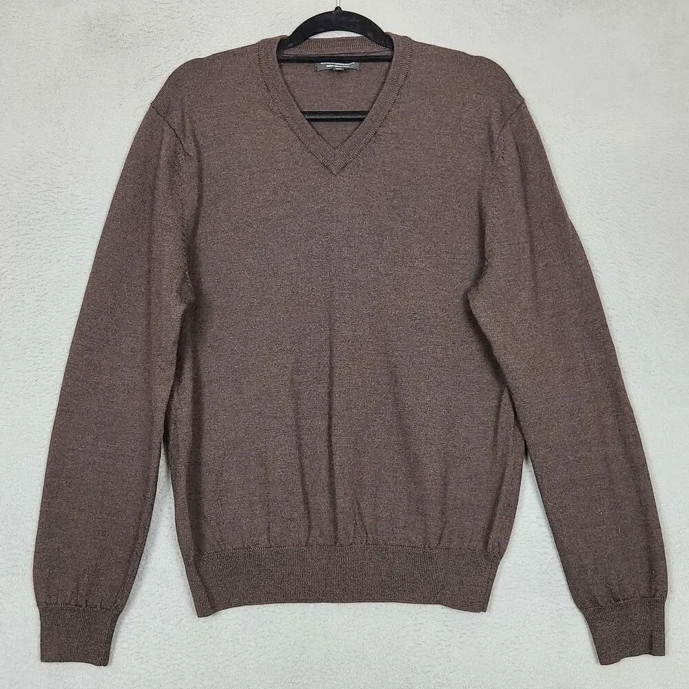 Express Design Studio Sweater Mens Large Brown Italian Merino Wool V Neck Knit